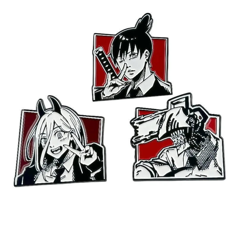 3Pcs Chainsaw Man Enamel Pins Denji Power Aki Hayakawa Brooches Anime Badges for Backpack Lapel Fans Jewelry Gift