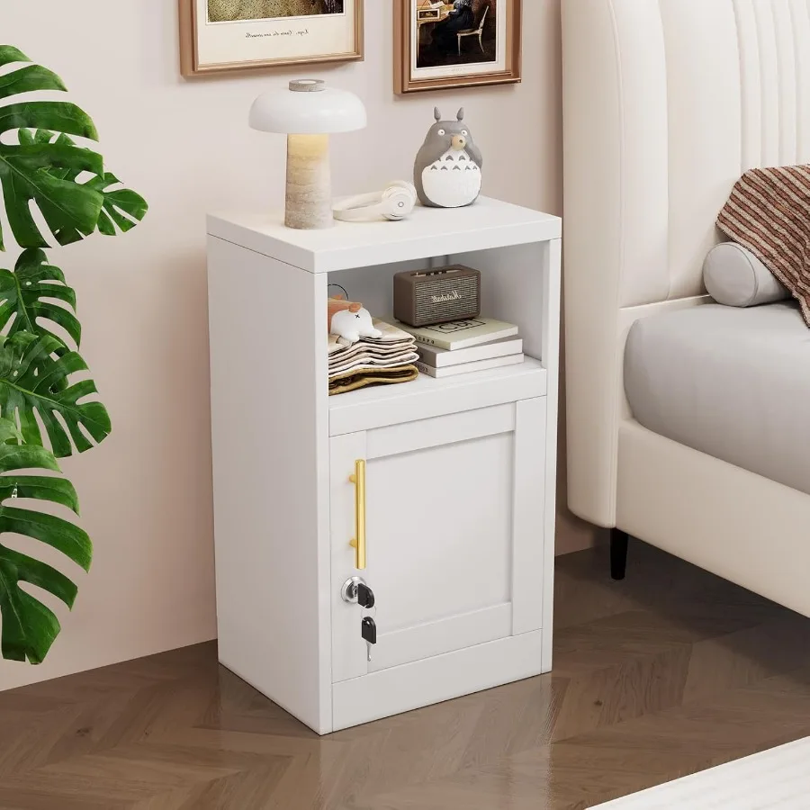 طقم منضدة معدنية بيضاء مكونة من 2 مع خزانة ملفات قفل مع أرفف خزانة تخزين 28 طاولة جانبية حديثة مع باب ومفتوحة Sh #2