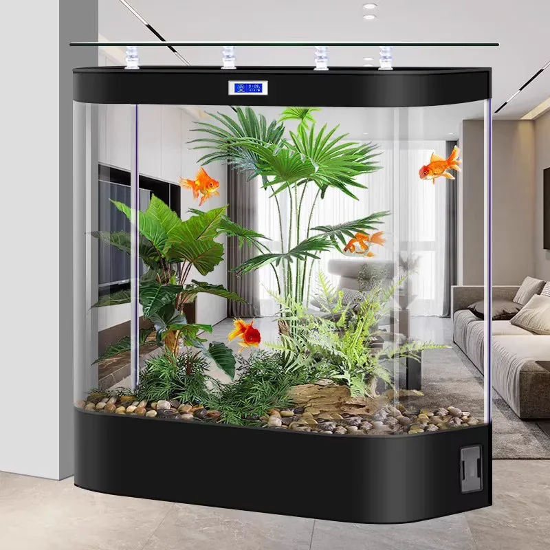 

Household living room medium double round glass goldfish tank ecological automatic circulation filter aquarium