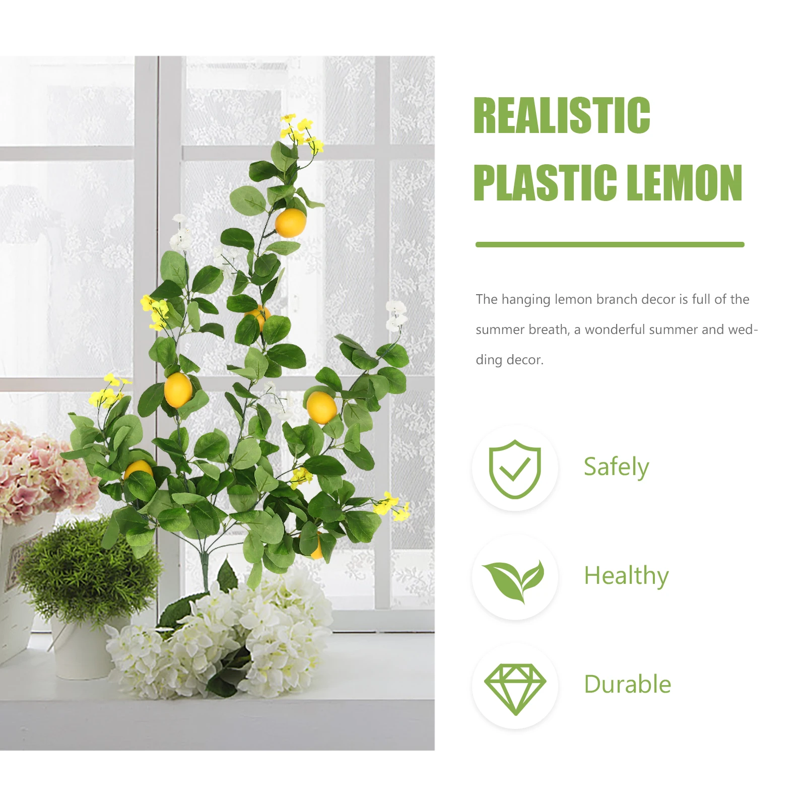 

Artificial Lemon Branch Decor Green Leaves for Home Wedding Summer Holiday Indoor Outdoor Decoration Fake Hanging Lemon
