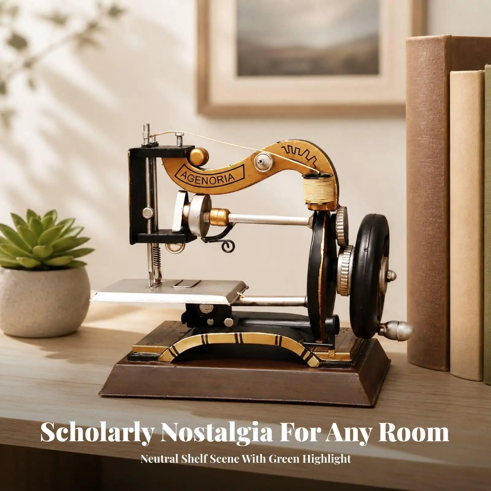 Vintage Sewing Machine Decor Wrought Iron Wood Tabletop Ornament Antique Craft Model for Home Bookshelf Display