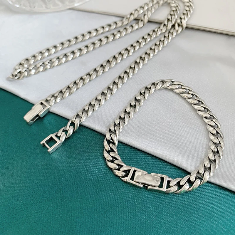 S925 Sterling Silver Versatile Cuban Necklace, Disco Tank Chain, Punk Simple Sweater Chain
