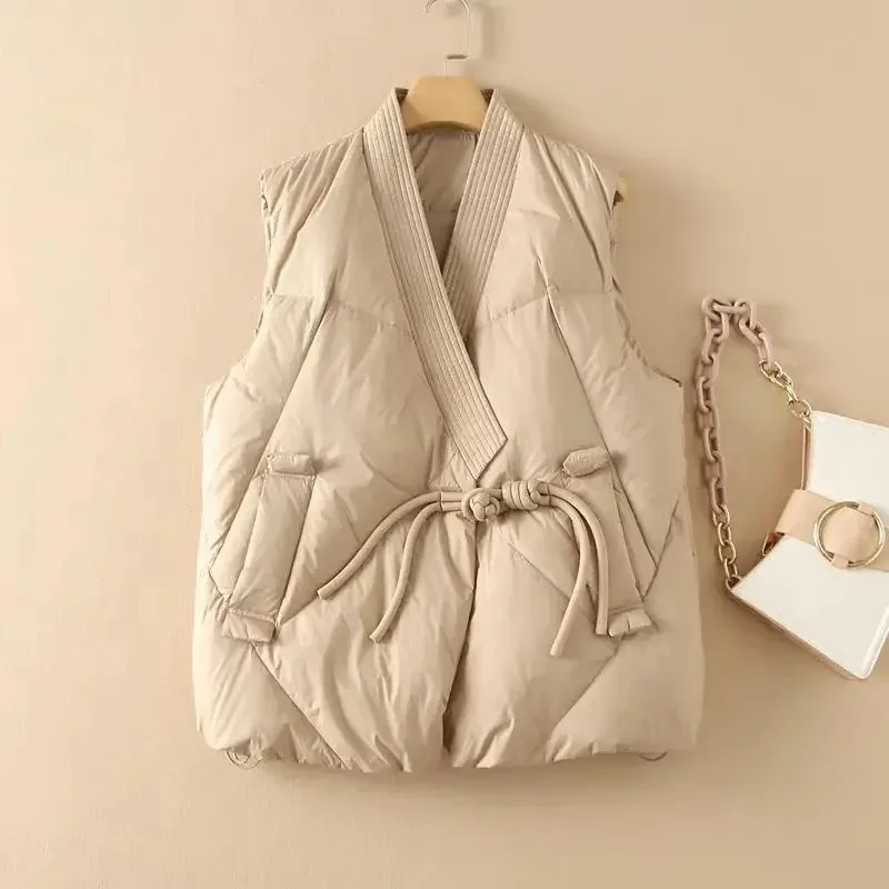 

2025 New Winter Coat Cropped Vest Jackets For Women Fashion Sleeveless Puffer Waistcoat Street Style Vests Black Khaki Outwear