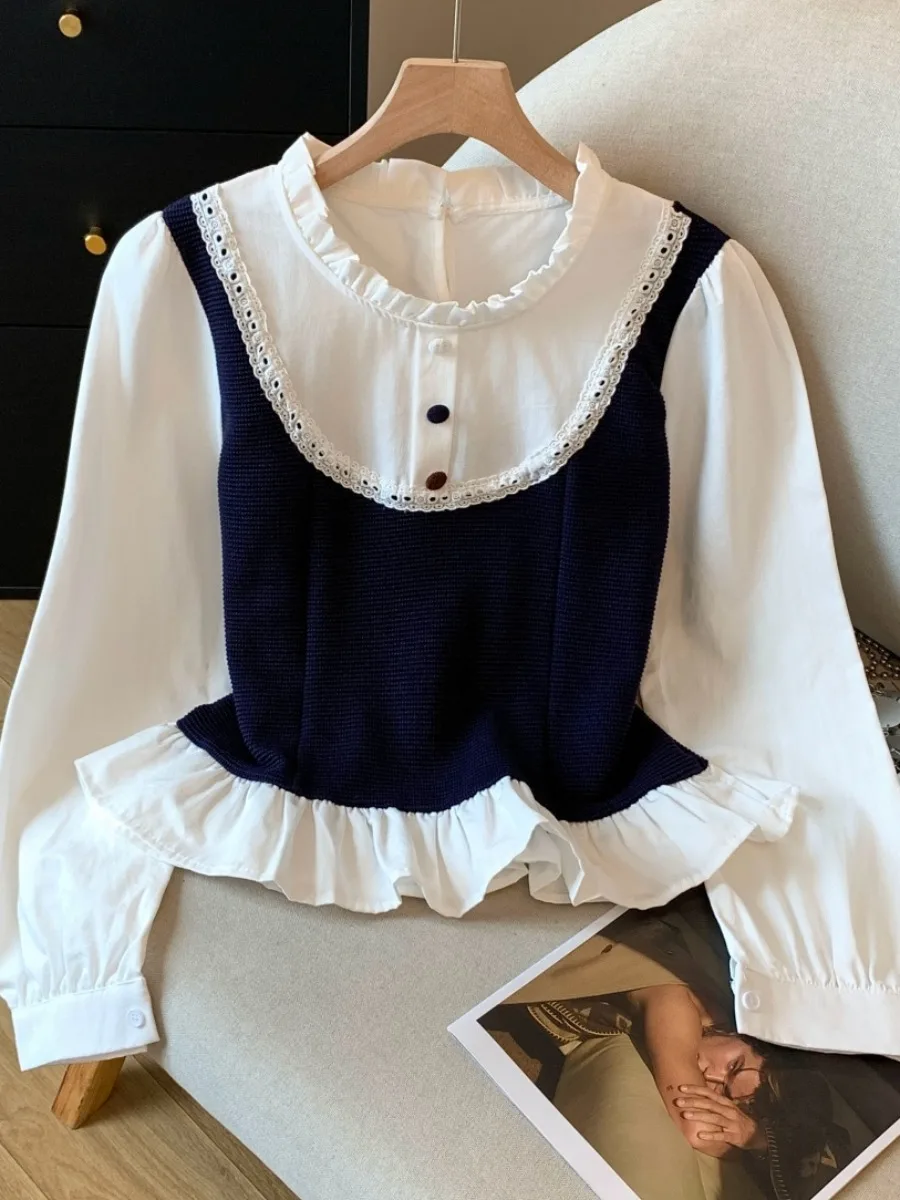 Long Sve irt ort Sle pour femmes, Design asymétrique, couleur, ourlet à volants, coupe coréenne, détail de boutons