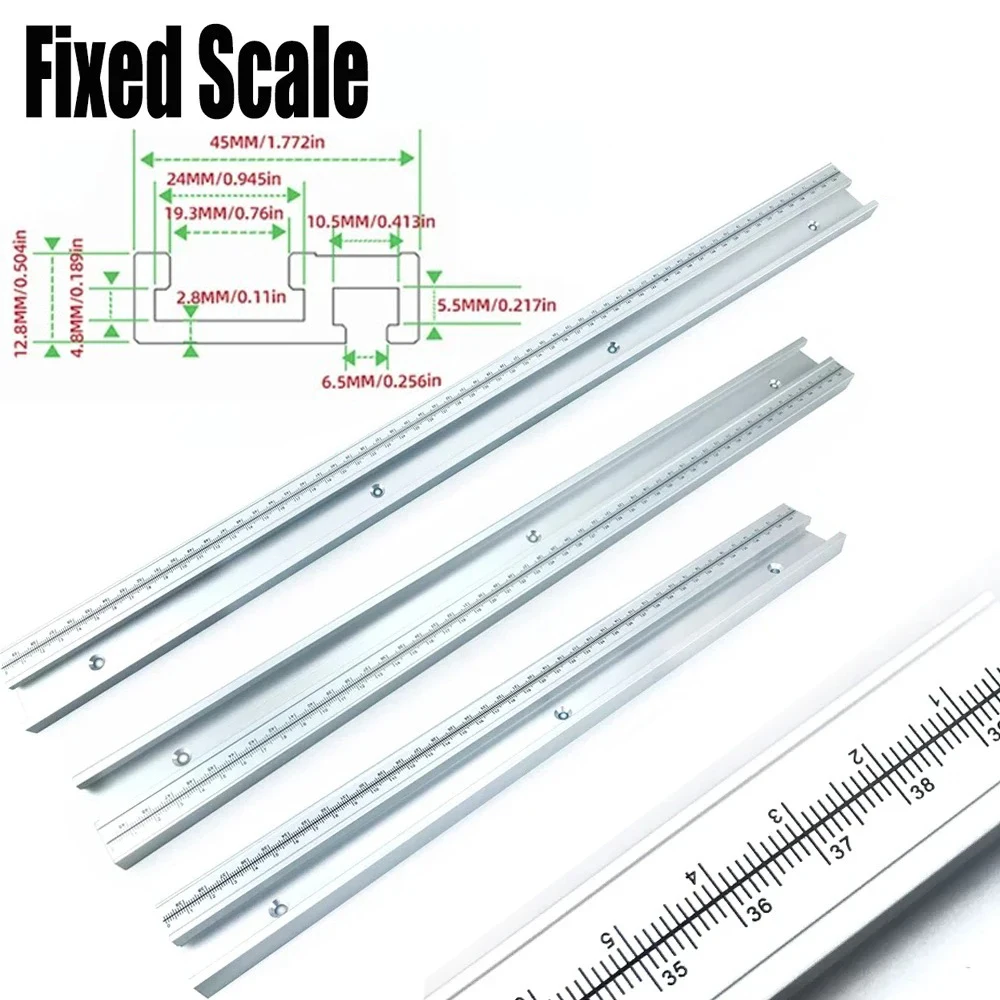 45Type T Track Aluminum Alloy Chute Woodworking 40/50cm Movable Scale 45# T-track Tool for DIY Table Saw Miter Gauge &Push Block