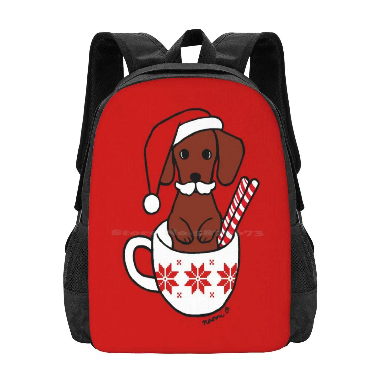 Dachshund Christmas Mustache Coffee Mug Backpacks For School Teenagers Girls Travel Bags Red Smooth Haired Dachshund Dachshund