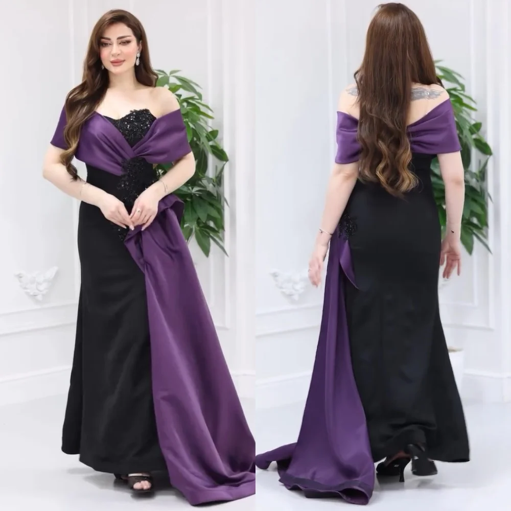 

Customized Exquisite Charmeuse Pleat Sequined Mermaid Off-the-shoulder Long Dresses Bespoke Occasion Prom Fashion