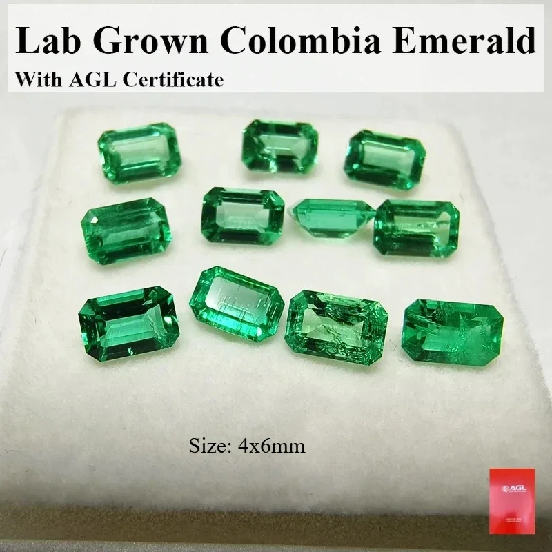 

Lab Grown Emerald Rectangle Shape Hydrothermal Colombia Size 4x6mm For Diy Jewelry Making Materials Selectable Certificate