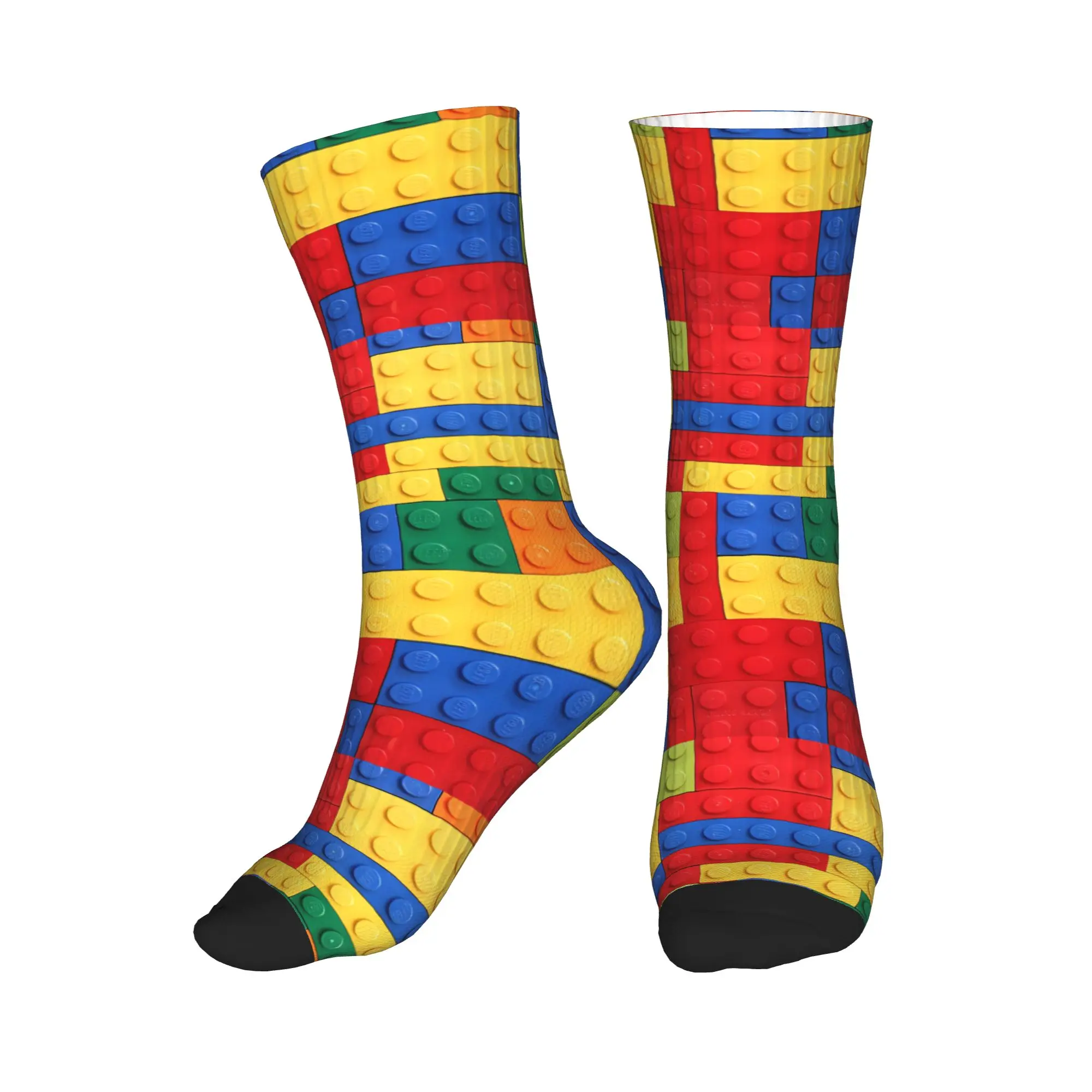 Colorful Building Blocks Pattern Stockings Men's  Socks Soft Modern Socks Autumn Outdoor Sports Anti Slip Design Socks Gift