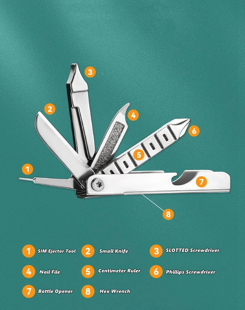 11-in-1 Keychain Multi Tool, Stainless Steel Bottle Opener Keychain with Folding Knife for Survival Gear and Camping Tools view 2