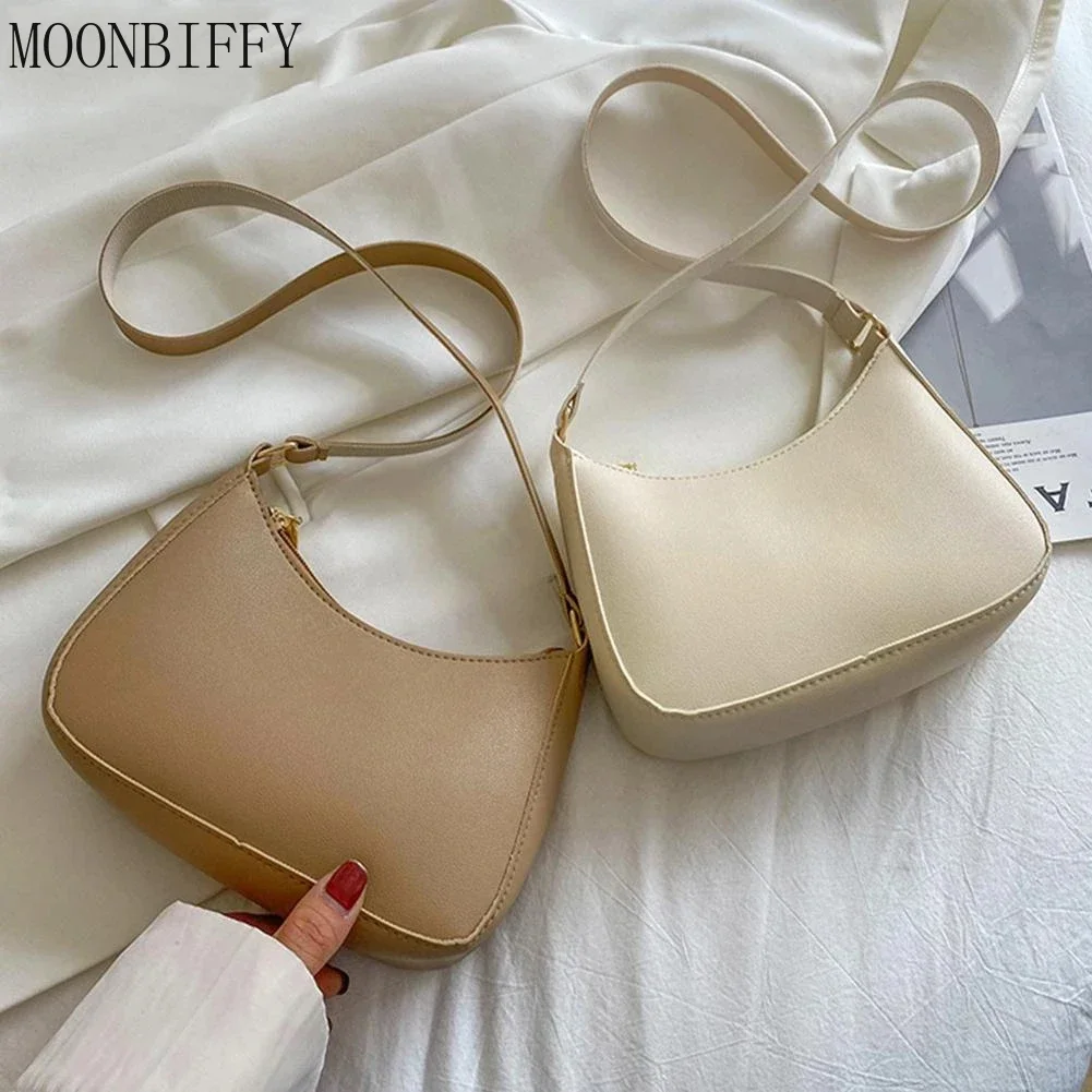 2022 New Women Fashion Handbags Retro Solid Color PU Leather Shoulder Underarm Bag Casual Women Hobos Handbags Bolso Mujer