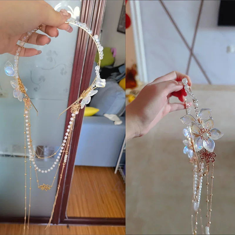 Diadema de amor entre hada y Diablo Xiao Lanhua, diadema Cang Lan Jue, Cosplay hecho a mano, accesorios de borla Hanfu chino para regalo de niñas