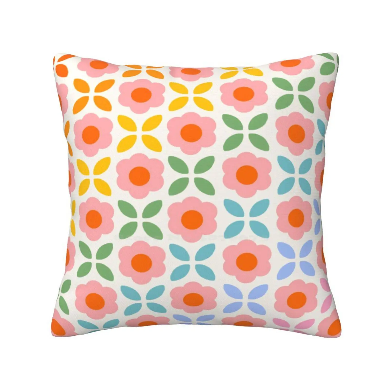 Retro Flower Pattern-Rainbow Throw Cushion Pillow Cover Floral Flowers Retro Abstract Boho 70S 60S Pattern Groovy Daisies Daisy