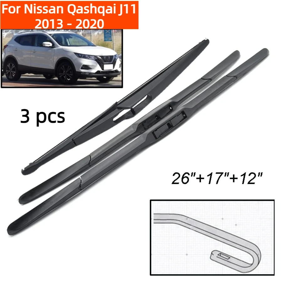 ZHANGU Wiper Front & Rear Wiper Blades Set For Nissan Qashqai J11 2013 - 2020 Windshield Windscreen Window Brushes 26