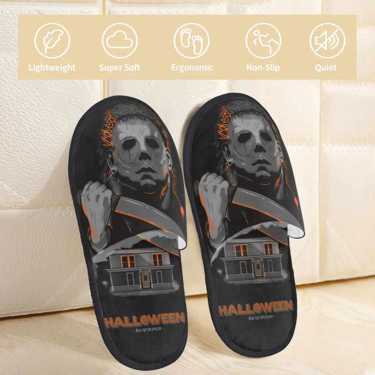 Michael Myers Knife Casual Horror Film Halloween Men Women Furry slippers fashion pantoufle homme Home slippers