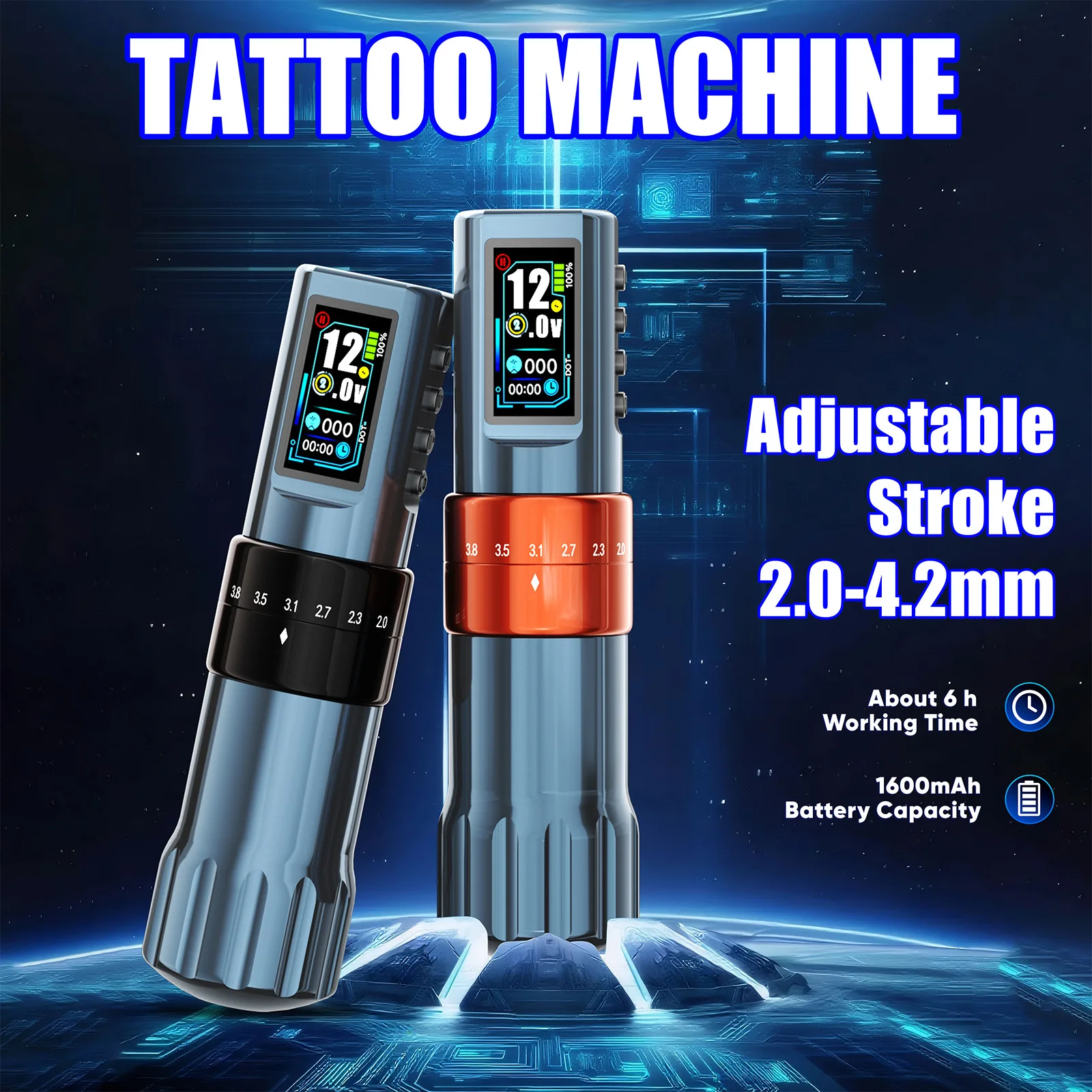

Tuffking wireless adjustable stroke battery pen hollow cup motor P12 tattoo machine color screen charging tattoo pen
