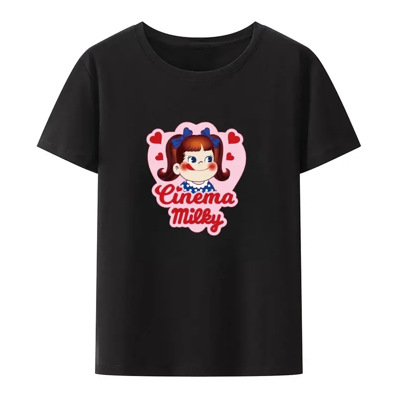 Kawaii Harajuku Punk Retro Milky Peko-chan Classic T-shirts High Quality Y2k Tops 100%Cotton Women's -shir T Shirt for Men Tees