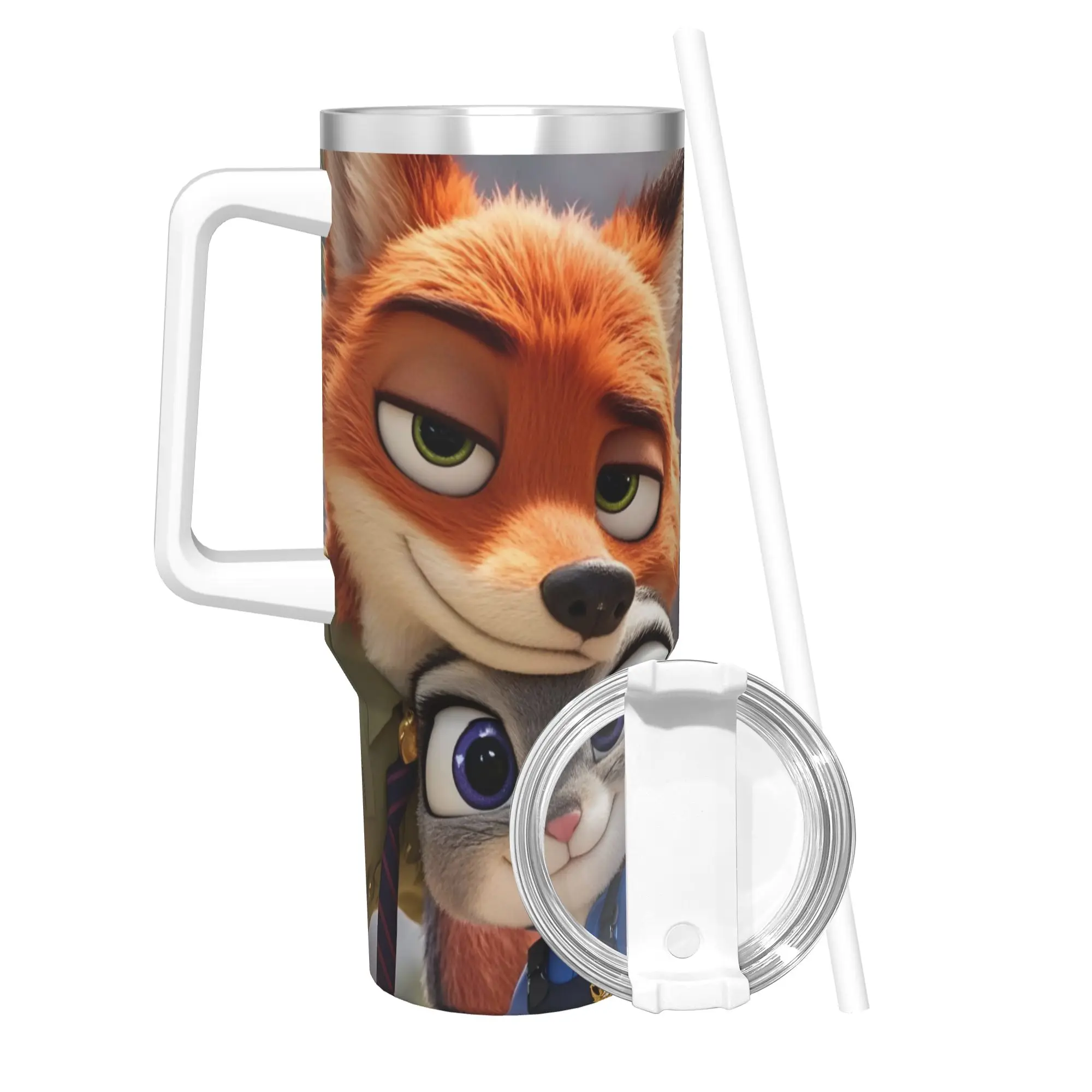 

Zootopias 2 Nick Wilde Judy Insulated Tumbler with Straws Stainless Steel Coffee Mugs Double Wall Car Bottle Cups 40oz
