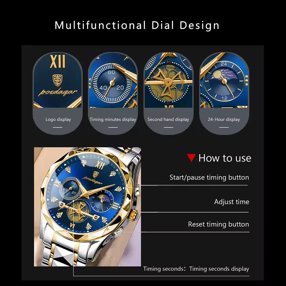 Reloj de pulsera POEDAGAR de lujo para hombre, cronógrafo de acero inoxidable, reloj para hombre, resistente al agua, luminoso, deportivo, relojes de cuarzo para hombre + caja - AliExpress 