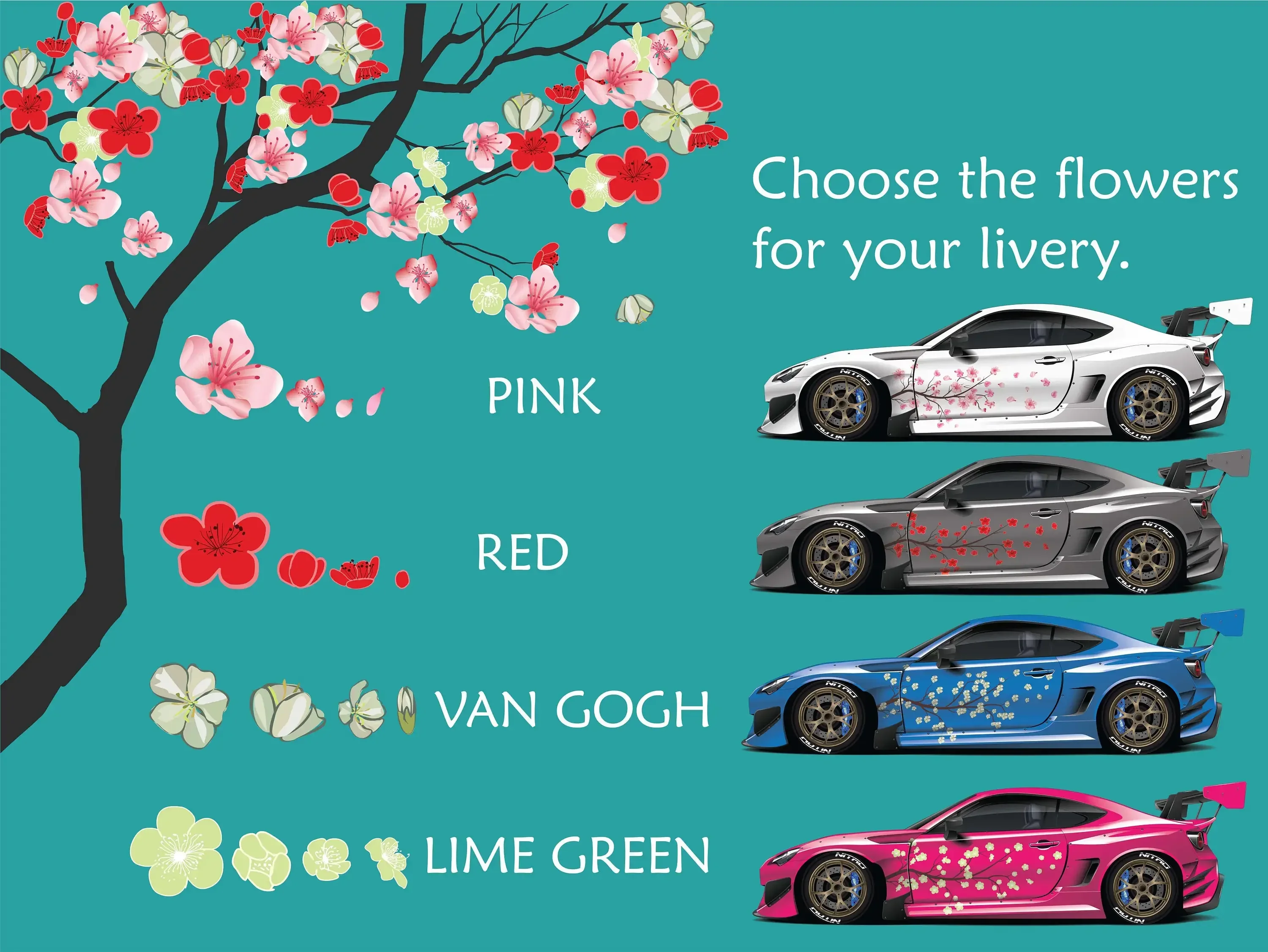 ملصق طويل شريطي لزهر الكرز من ساكورا ، ملصق سيارة جانبي ياباني ، حجم عالمي ، جرافيسكار مركبة كبيرة ، 2