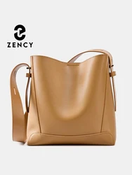 Zency New Split Leather Casual Shopper Shoulder Bag Commuter Large Bucket Handbag Simple High Quality Women Tote Underarm Bag