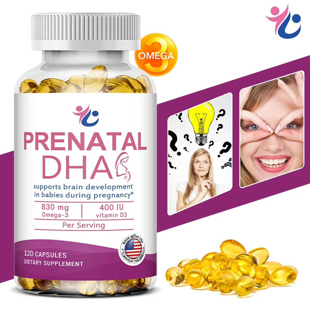 DHA Fish Oil for Pregnancy - with Omega-3 and Vitamin D3, Promotes Calcium Absorption, Omega-3 Supplement for Women's Health.