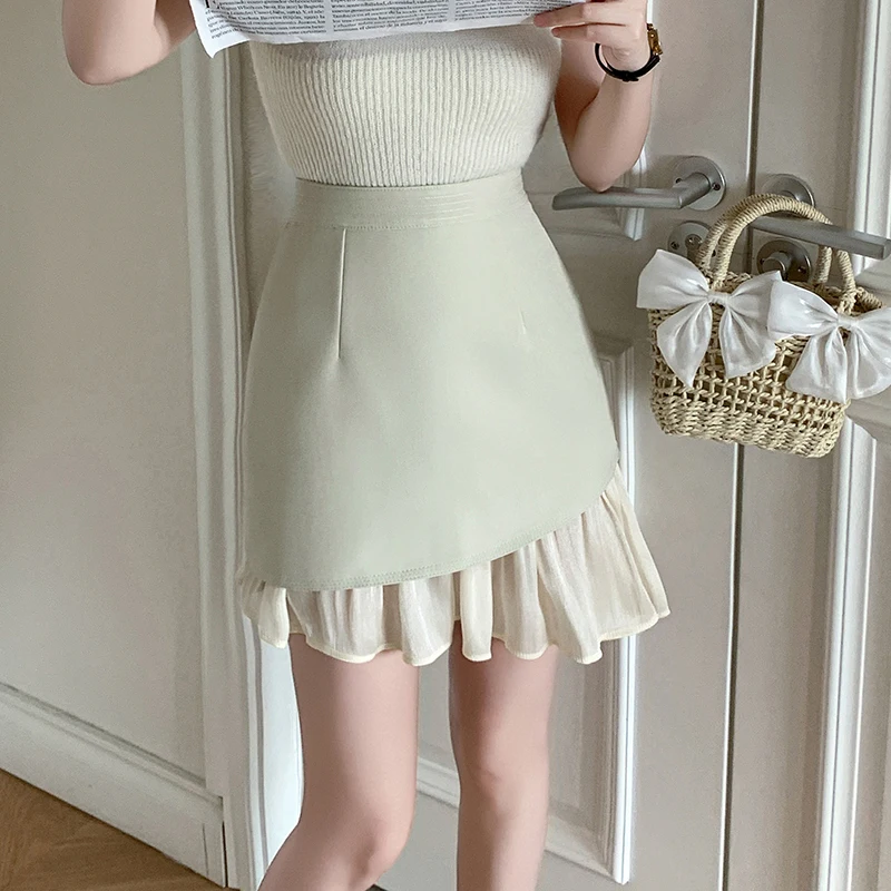 

Новая весенняя женская юбка А-силуэта из плиссированного шифона с высокой талией, не просвечивающая, облегающая, с шортами внутри