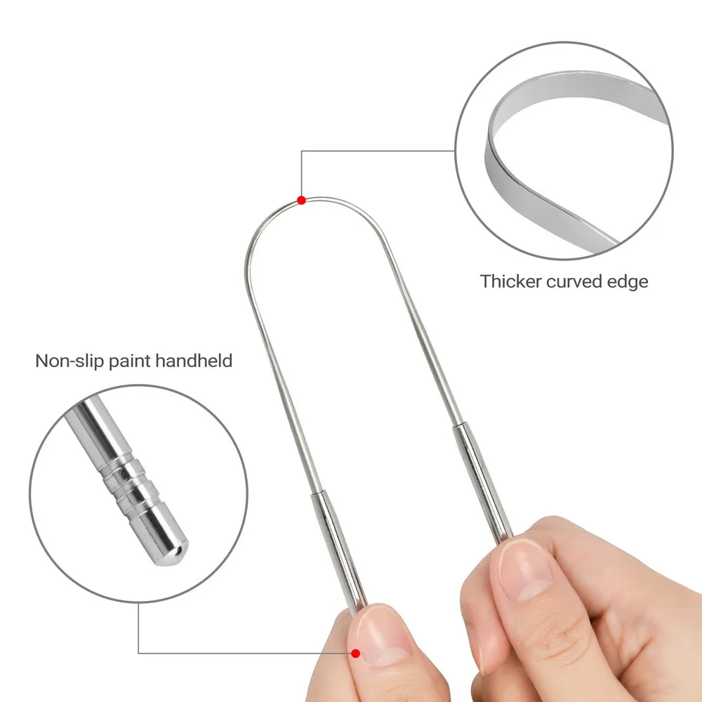 

1 Pc U-shaped Stainless Steel Tongue Scraper Tongue Cleaner Remove Bad Breath Thicker Curved Edge Non-slip Handheld Oral Care