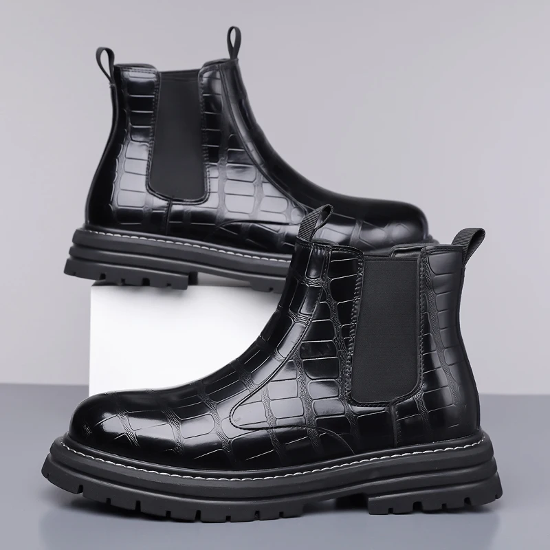 

Fashion British Style High Top Men's Comfort Leather Boots Luxury Brand Thick Soled Business Chelsea Boots Outdoor Travel Boots