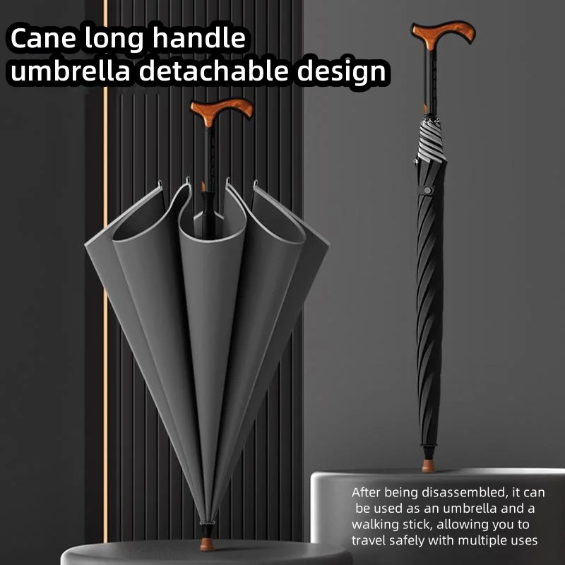 مظلة عكاز ذات عمود مستقيم 3 في 1 - طاقم المشي لمسافات طويلة مقاوم للمطر مع قبضة مطاطية مضادة للانزلاق و360 °   ضوء أمان عاكس