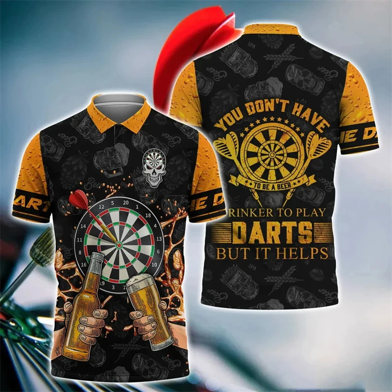 Darts Turntable Graphic Short Sleeve Polo Shirts For Men Clothes Casual Party Lapel POLO Shirt Fan Of Knives Club Team Male Tops