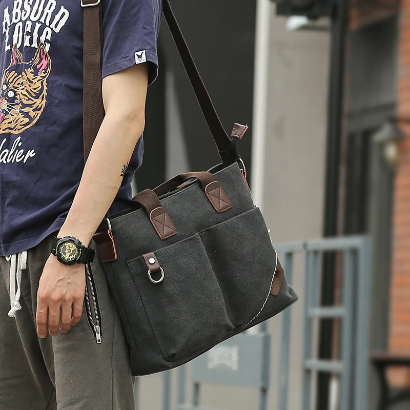 Men Durable Canvas Shoulder Bag Briefcase Travel Suitcase Messenger Shoulder Tote Pack Handbag High Quality Business Laptop Bags