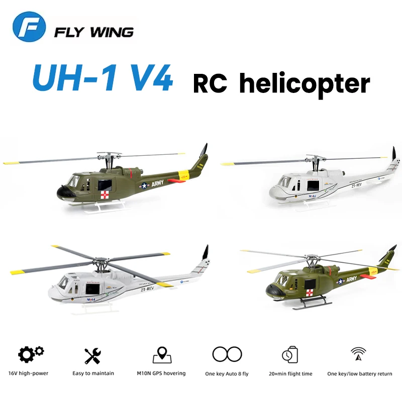 Flywing UH-1 V4 BNF RTF 6CH RC Huey Helicopter Model Simulation Remote Control Helicopter GPS Positioning Adult Boy Toy Gift