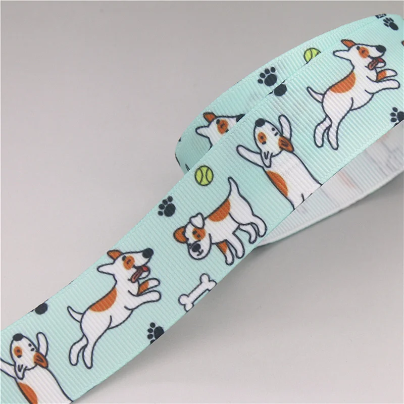 DHK 50yards Bichon Frise Poodle Dog Printed Grosgrain Ribbon Accessory Hairbow Headwear Decoration DIY Wholesale OEM S1643