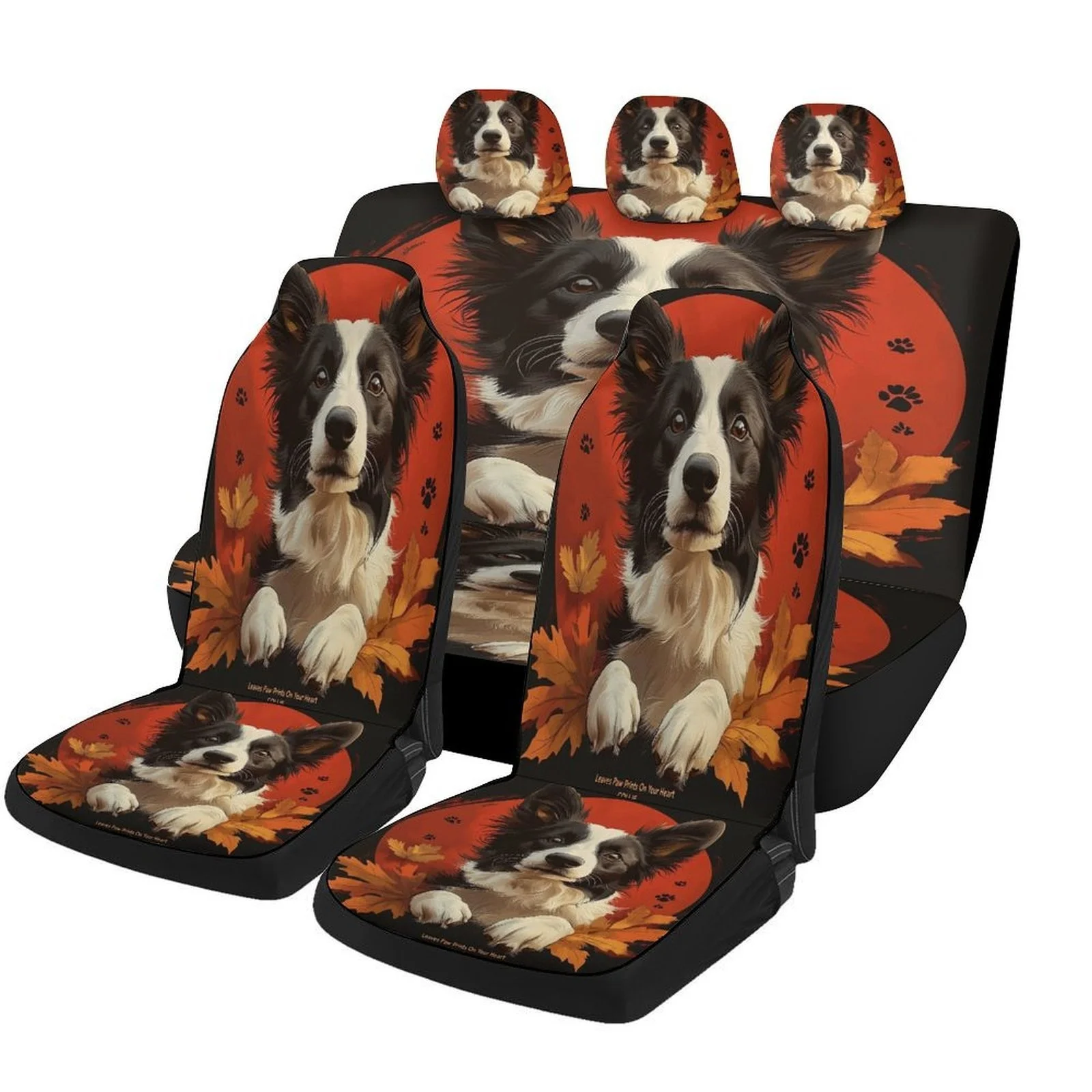 Autumn Collie Portrait Themed Car Seat Cover Set For Most Cars, Trendy High-quality Car Seat Protector Covers Full Set, Universa