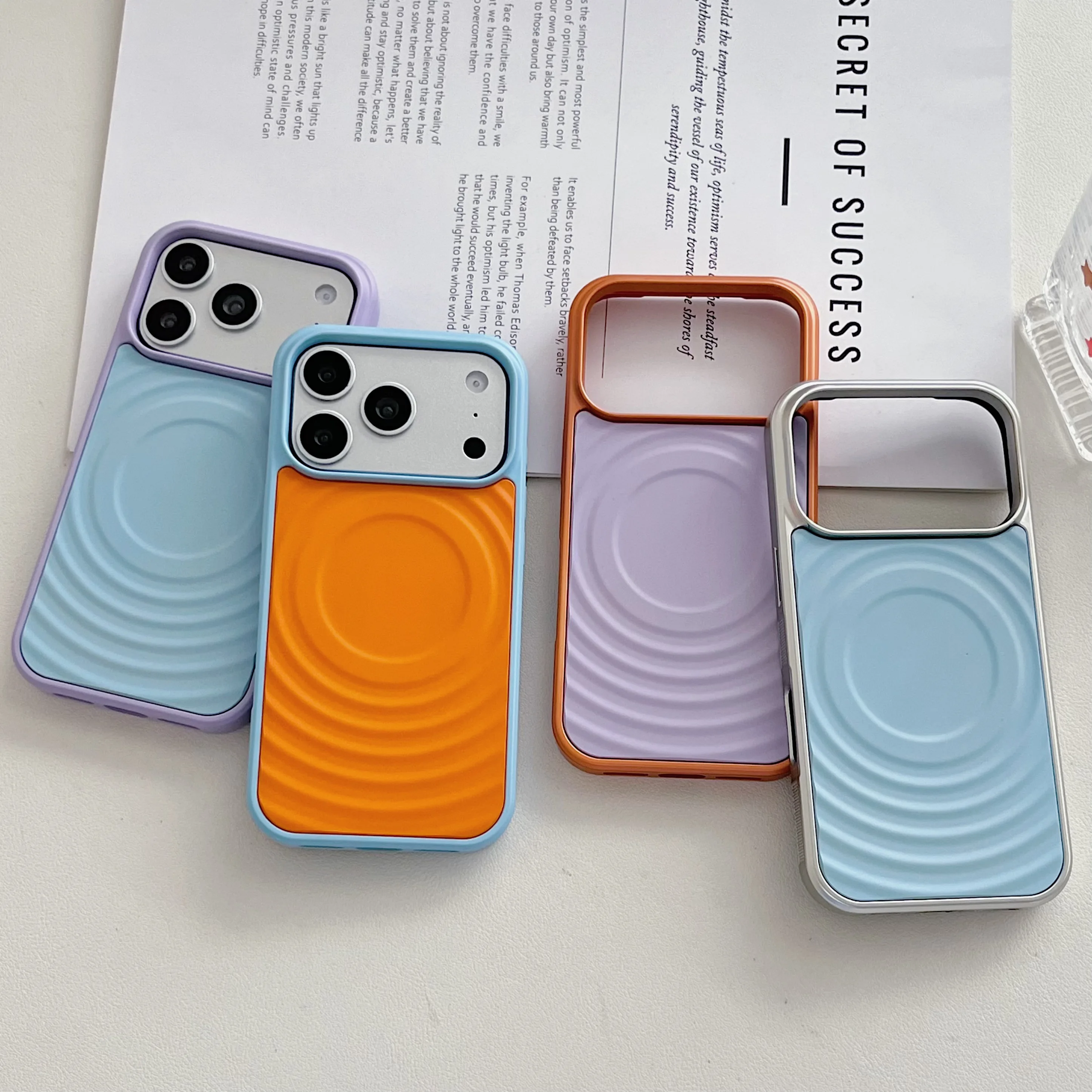 Wavy Color-Block Textured Case For iPhone 17 13 14 15 16 18 Pro Max With MagSafe Compatible Simple Colorful Design Cute Case