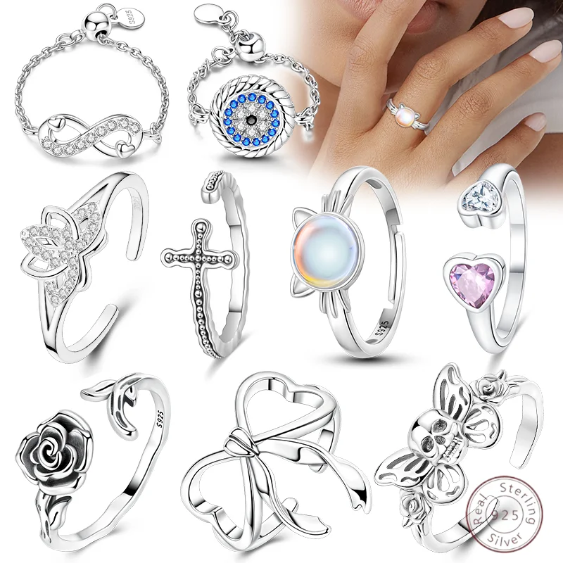 

Original 925 Sterling Silver Ring Kitten Open Ring Women's Valentine's Day Birthday Gift DIY Jewelry
