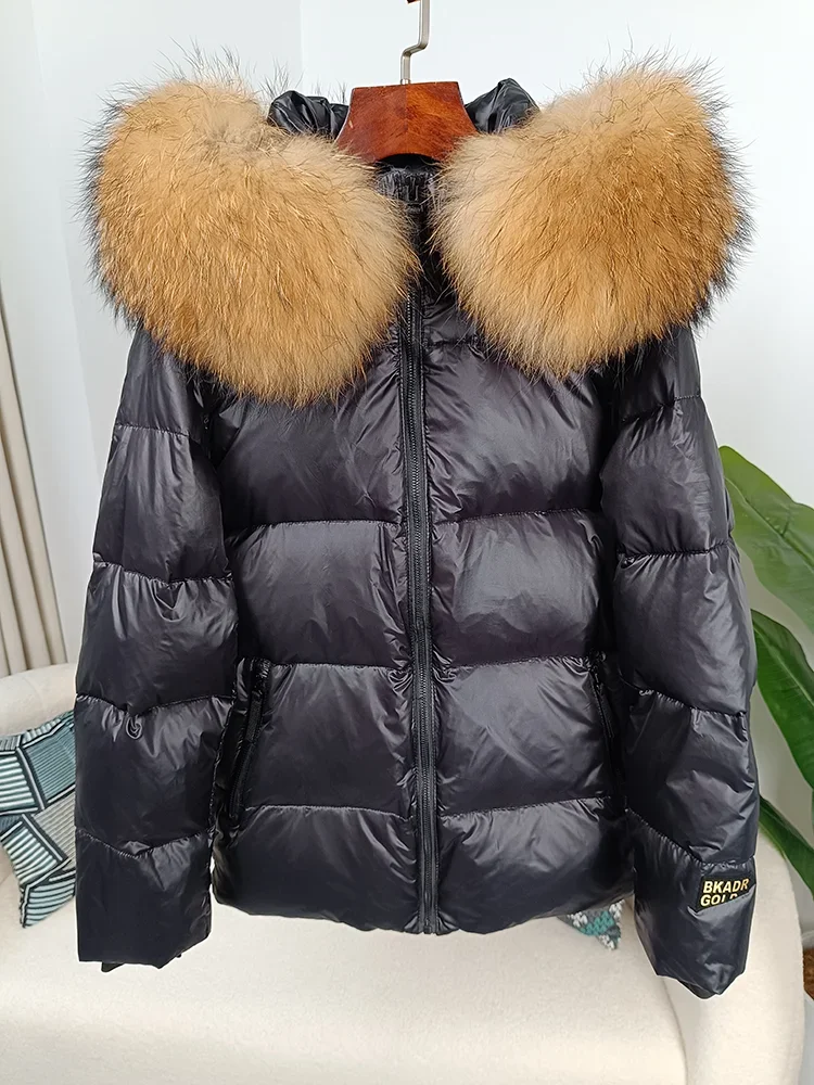 Novo 2025 jaqueta de inverno feminina pele de raposa real gola de pele de guaxinim com capuz grosso quente pato para baixo longo streetwear outerwear destacável
