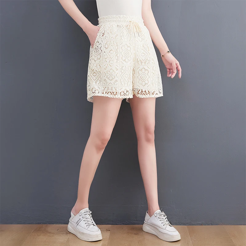 Two-pieces Sets 2022 Summer Loose Lace Hollow Out Short Sleeve T-shirts Suits Female Korean Thin Hooded Tops Shorts 8774