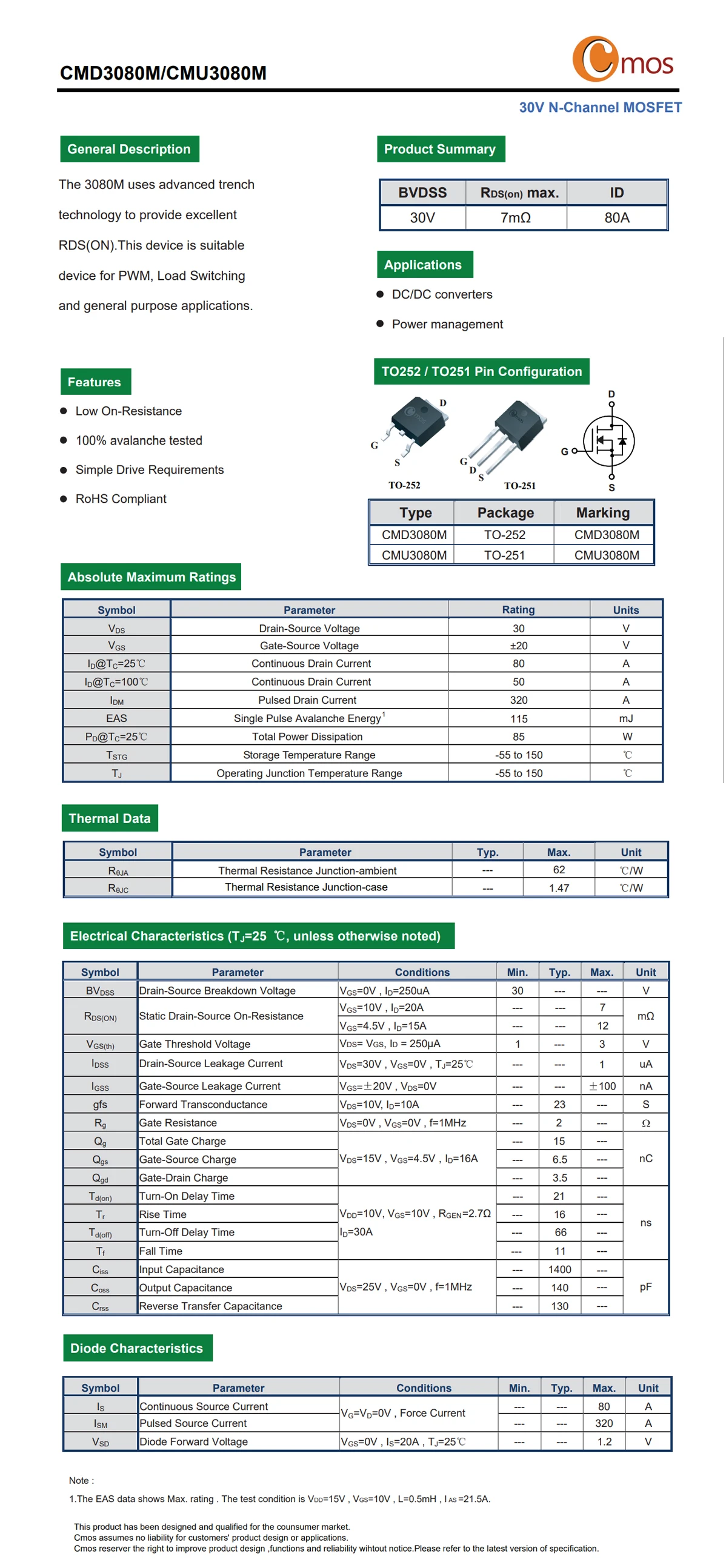 Original CMOS MOSFET CMD1402, CMD3080M, CMD3090L N-Kanal TO-252 – Detail 4