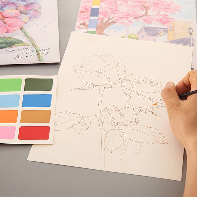 

Portable Watercolor Painting Book 4 Sheets Coloring Book With Paint Brush Gouache Book Kids Graffiti Picture Drawing Stationery