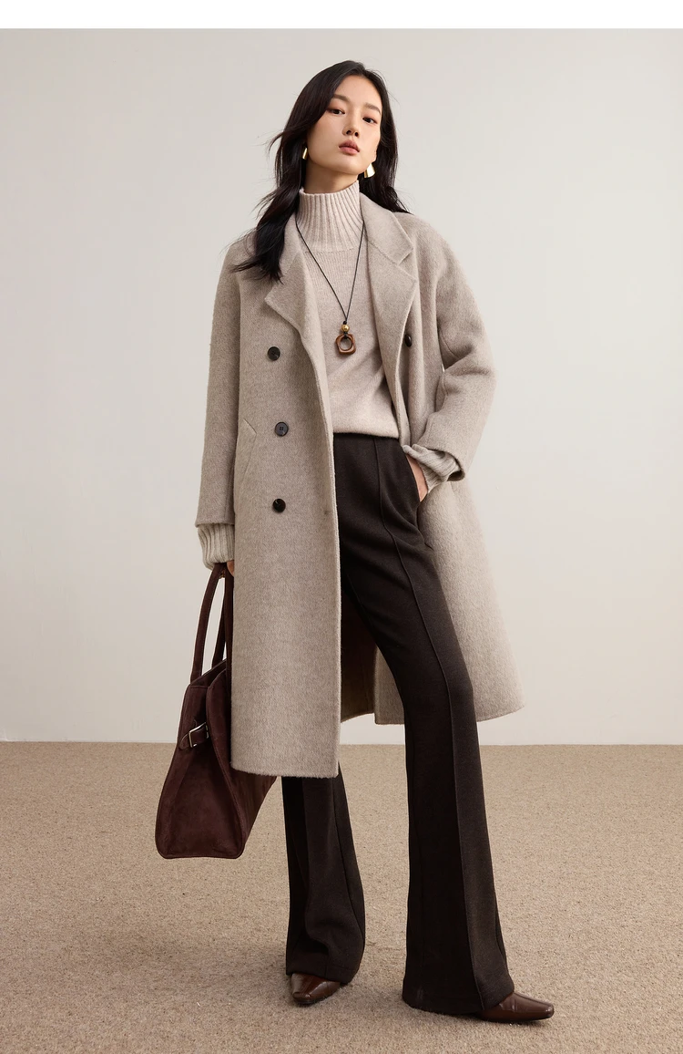 SENTUBILA Damen-Wollmischmantel, langer Wintermantel 2026, warmer Überziehmantel im britischen Stil, lockerer Schnitt, doppelseitige Oberbekleidung W54OA8790 – Detail 25