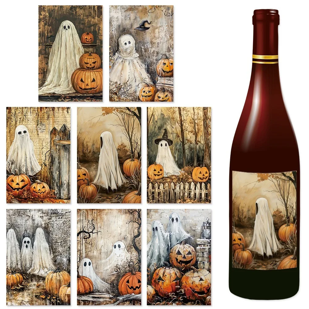 Halloween Wine Bottle Stickers Bar Beverage Bottle Label Horror Atmosphere Pumpkin Stickers Happy 2024 Halloween Party Decor