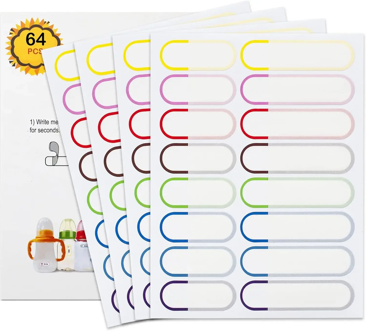 

64 PCS Waterproof Name Labels for Kids, Self-Laminating Stickers for Bottles, School Supplies, Dishwasher Safe