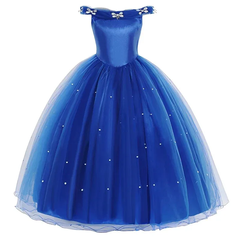 أزياء سندريلا التأثيرية ملابس الأطفال للفتيات فستان الأميرة للفتيات الصغيرات لحفلات أعياد الميلاد وقفازات التاج
