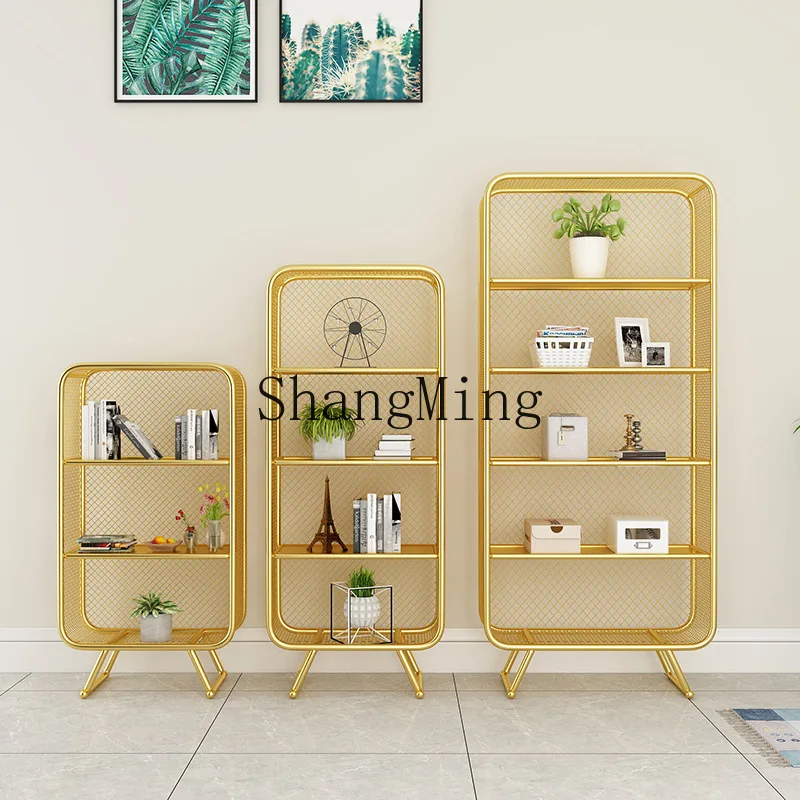 

ZYY household modern simple wrought iron shelf home living room gold storage floor bookshelf