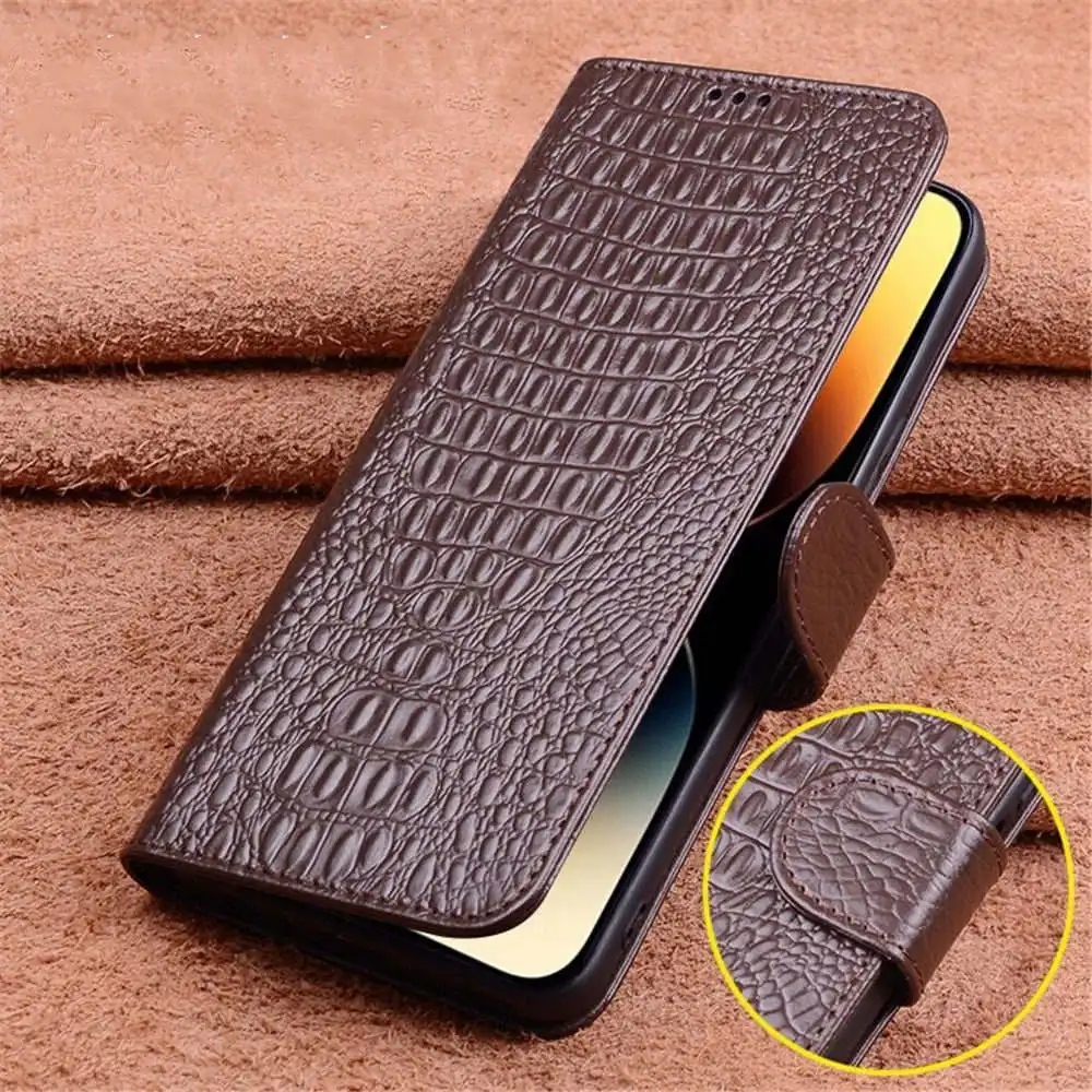 Genuine Cowhide Leather Crocodile Flip Case for iPhone 14 Pro Max 14Pro 14 Retro Business Cover Cover