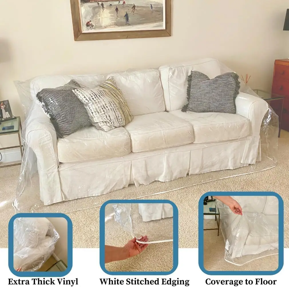 Clear Thicker Couch Cover for Pets, Heavy Duty Waterproof Plastic Shield Cat Dog Scratch Proof Protector Non-Slip Sofa Slipover
