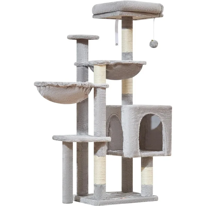 

Cat Tree, 48-Inch Cat Tower for Kittens, Cat Tree Tower with 5 Scratching Posts, Plush Condo with Plush Perch, 2 Hammock