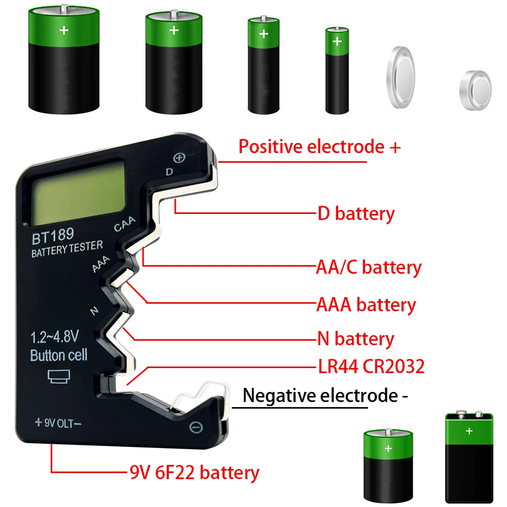 BT-189 AA/AAA/C/D/9V/1.5V Battery Capacity Tester Battery Tester BT189 LCD Display Universal Check  Battery Tester